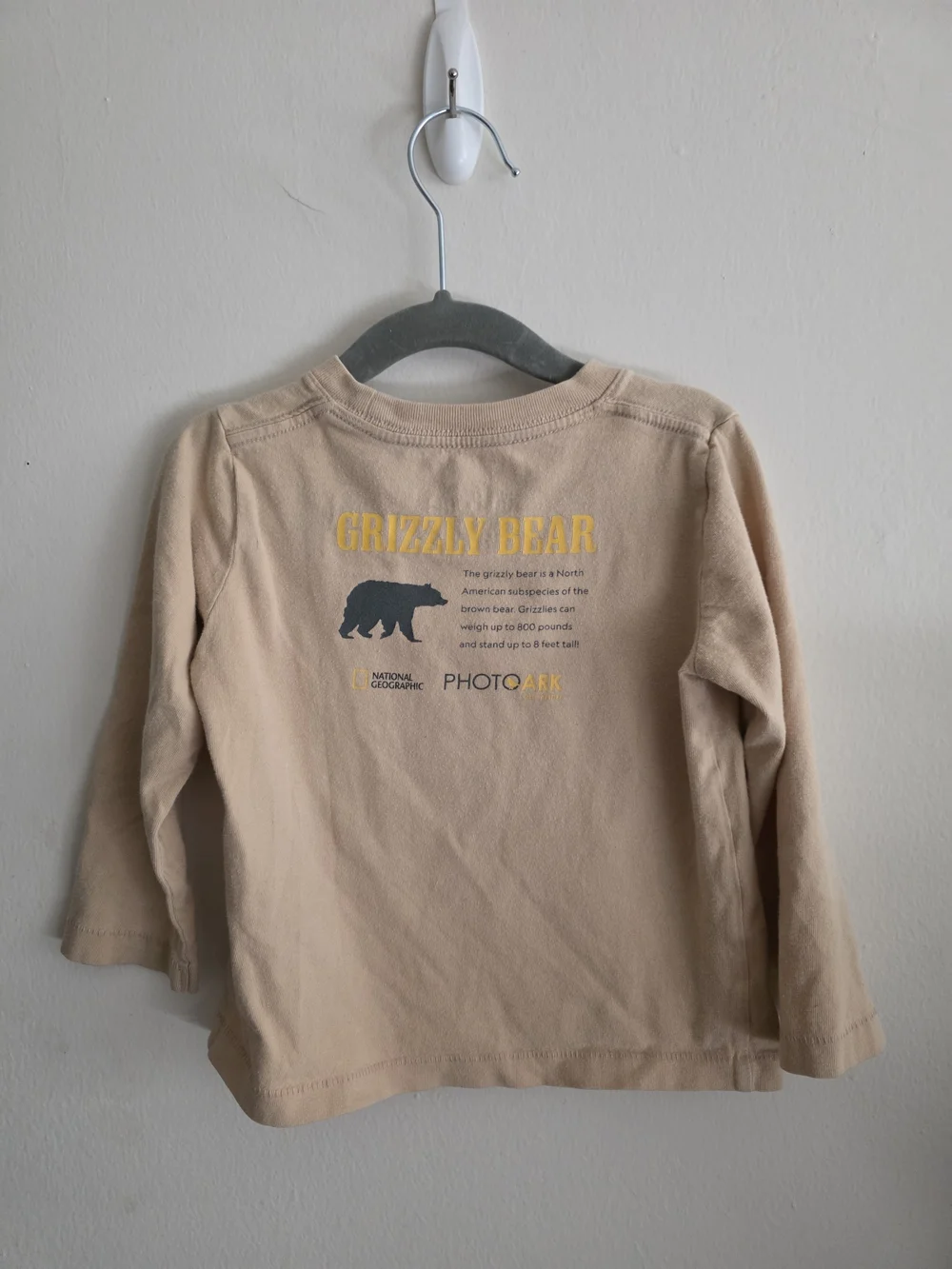 GAP Beige Long-Sleeve Tee with Bear Grid Graphic